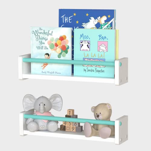 J JACKCUBE DESIGN Wall Mount Kids Nursery Decor Bookshelf Floating Wall Shelf Photo Display Toy Storage Organizer White Set of 2 - MK695A