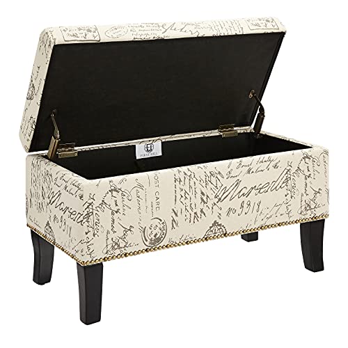 FIRST HILL FHW Dream Lift-Top Storage Ottoman Bench with Fabric Upholstery,Brown Script