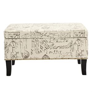 FIRST HILL FHW Dream Lift-Top Storage Ottoman Bench with Fabric Upholstery,Brown Script