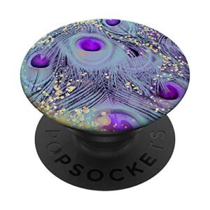 peacock feathers in blue ether hazy colors dreamy feathers popsockets grip and stand for phones and tablets