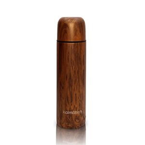 Kalmateh Thermos- Modern & Elegant Travel Size Thermos 500ml- Double Walled, Insulated Stainless Steel- For Yerba Mate, Coffee Camping (Wood)