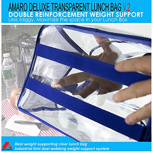 Amaro Delux 0.5mm Clear Lunch Bag for Adult V2 With Removable insert - Black Trim(XL)