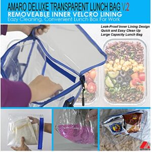 Amaro Delux 0.5mm Clear Lunch Bag for Adult V2 With Removable insert - Black Trim(XL)
