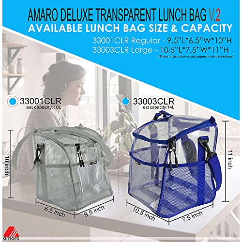 Amaro Delux 0.5mm Clear Lunch Bag for Adult V2 With Removable insert - Black Trim(XL)