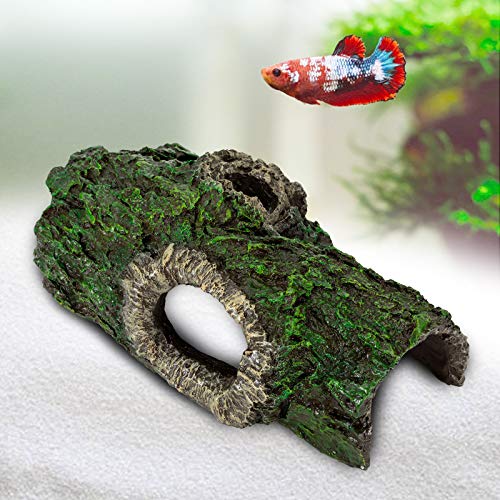 AQQA Aquarium Trunk Decoration,Resin Hideout Caves Hollow Tree Log Trunk Ornament，Driftwood for Betta Fish Reptiles Turtles (L)