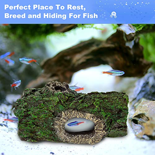 AQQA Aquarium Trunk Decoration,Resin Hideout Caves Hollow Tree Log Trunk Ornament，Driftwood for Betta Fish Reptiles Turtles (L)