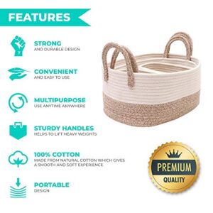 E-HOUPRO Storage Baskets Set of 4,Cotton Rope Woven Organizer Bins Foldable Decorative Basket with Handles for Baby Nursery Laundry Kid's Toy,Beige