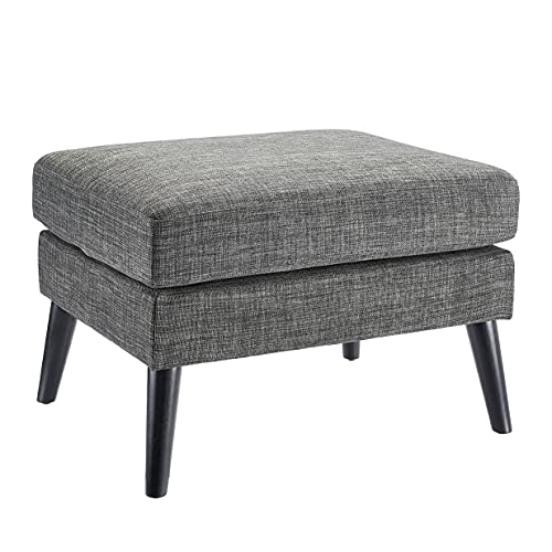 FIRST HILL FHW Dark Grey Textured Fabric Upholstered Pillowtop Ottoman with Wooden Legs,Dark Grey