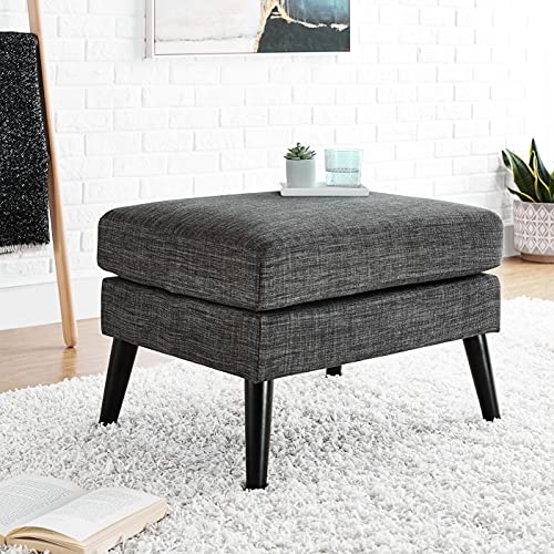 FIRST HILL FHW Dark Grey Textured Fabric Upholstered Pillowtop Ottoman with Wooden Legs,Dark Grey