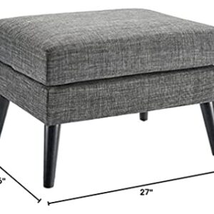 FIRST HILL FHW Dark Grey Textured Fabric Upholstered Pillowtop Ottoman with Wooden Legs,Dark Grey