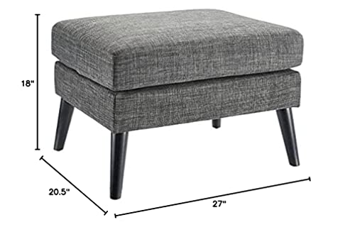 FIRST HILL FHW Dark Grey Textured Fabric Upholstered Pillowtop Ottoman with Wooden Legs,Dark Grey