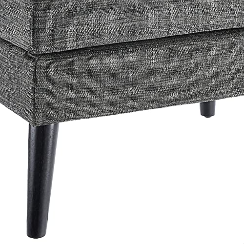 FIRST HILL FHW Dark Grey Textured Fabric Upholstered Pillowtop Ottoman with Wooden Legs,Dark Grey