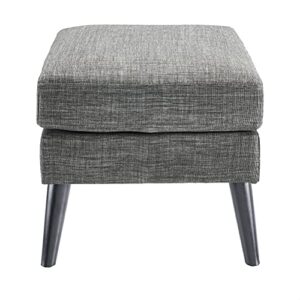 FIRST HILL FHW Dark Grey Textured Fabric Upholstered Pillowtop Ottoman with Wooden Legs,Dark Grey