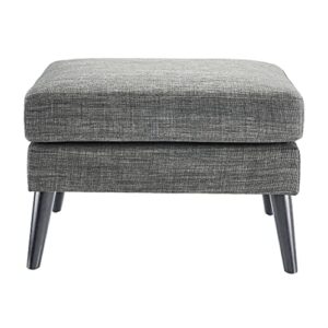 FIRST HILL FHW Dark Grey Textured Fabric Upholstered Pillowtop Ottoman with Wooden Legs,Dark Grey