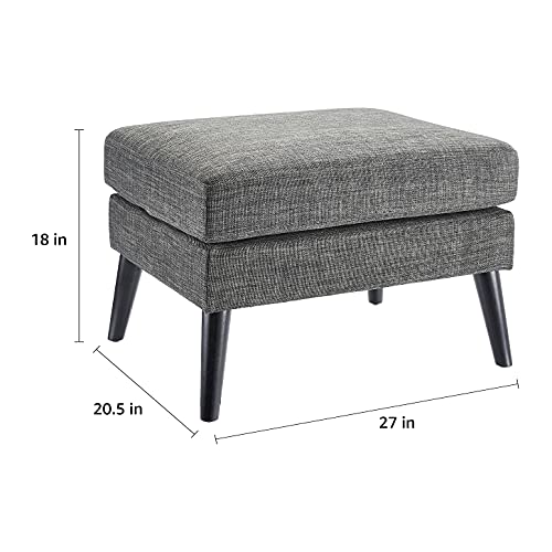 FIRST HILL FHW Dark Grey Textured Fabric Upholstered Pillowtop Ottoman with Wooden Legs,Dark Grey