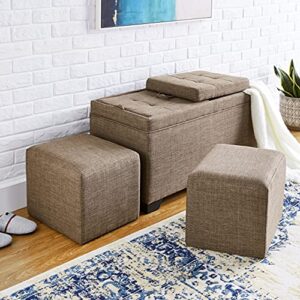 FIRST HILL FHW Sunshine 3-Piece Storage Ottoman Bench Set with Fabric Upholstery, Bark Brown