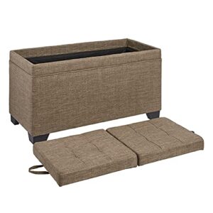 FIRST HILL FHW Sunshine 3-Piece Storage Ottoman Bench Set with Fabric Upholstery, Bark Brown