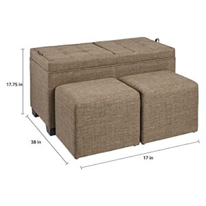 FIRST HILL FHW Sunshine 3-Piece Storage Ottoman Bench Set with Fabric Upholstery, Bark Brown