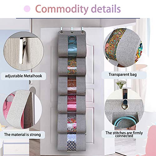 Handbag Organizer Storage Purse Bag Dust-Proof Hanger with 6 Easy Access Deep Pockets and Visible Window for Closet Wall(Gray)