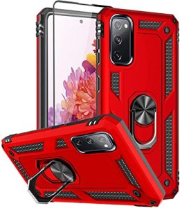 sunremex samsung s20 fe case，galaxy s20 fe case with tempered glass screen protector，kickstand [military grade] 16ft.drop tested protective cover for samsung galaxy s20 fe 5g （2021）.(red)