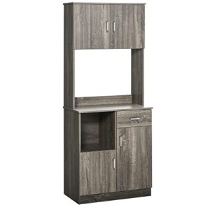homcom modern kitchen buffet with hutch pantry storage, microwave counter, 2 cabinets, and adjustable shelves, grey