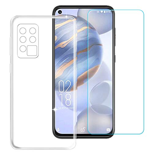 Ytaland for Oukitel C21 Case,with Tempered Glass Screen Protector. (2 in 1) Crystal Clear Soft Silicone Shockproof TPU Transparent Bumper Protective Phone Case Cover