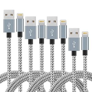 iphone charger, 4packs(3ft 6ft 6ft 10ft)charging cable mfi certified usb lightning cable nylon braided fast charging cord compatible for iphone13/12/11/x/max/8/7/6/6s/5/5s/se/plus/ipad(grey+ white)