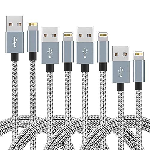 iPhone Charger, 4Packs(3ft 6ft 6ft 10ft)Charging Cable MFi Certified USB Lightning Cable Nylon Braided Fast Charging Cord Compatible for iPhone13/12/11/X/Max/8/7/6/6S/5/5S/SE/Plus/iPad(Grey+ White)