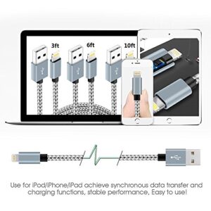 iPhone Charger, 4Packs(3ft 6ft 6ft 10ft)Charging Cable MFi Certified USB Lightning Cable Nylon Braided Fast Charging Cord Compatible for iPhone13/12/11/X/Max/8/7/6/6S/5/5S/SE/Plus/iPad(Grey+ White)