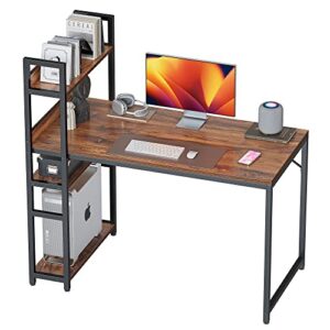 cubicubi computer desk 47 inch with storage shelves study writing table for home office,modern simple style, deep rustic brown