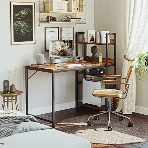 CubiCubi Computer Desk 47 inch with Storage Shelves Study Writing Table for Home Office,Modern Simple Style, Deep Rustic Brown