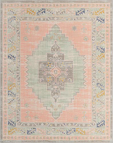 Unique Loom Whitney Collection Southwestern Geometric Area Rug (8' 0 x 10' 0 Rectangular, Powder Pink)