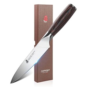 tuo utility knife 5 inch - small kitchen chef knife multi-purpose knife meat vegetable paring knives- german hc stainless steel - ergonomic pakkawood handle - osprey series with gift box