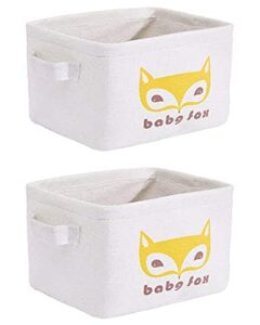 ujln mini storage bags desktop storage bags cotton linen storage basket foldable storage bins family organizer box decorative bag 2pcs (fox)