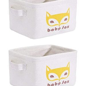 UJLN Mini Storage Bags Desktop Storage Bags Cotton Linen Storage Basket Foldable Storage Bins Family Organizer Box Decorative Bag 2Pcs (Fox)