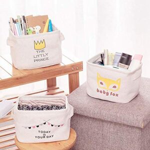 UJLN Mini Storage Bags Desktop Storage Bags Cotton Linen Storage Basket Foldable Storage Bins Family Organizer Box Decorative Bag 2Pcs (Fox)