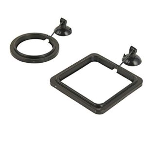 zrdr fish feeding ring, 2 pack black aquarium floating food feeder circle small round and square with flexible lever suitable and suction cup, reduces fish feeder waste and maintains water quality