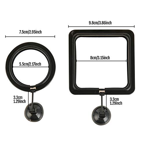 ZRDR Fish Feeding Ring, 2 Pack Black Aquarium Floating Food Feeder Circle Small Round and Square with Flexible Lever Suitable and Suction Cup, Reduces Fish Feeder Waste and Maintains Water Quality