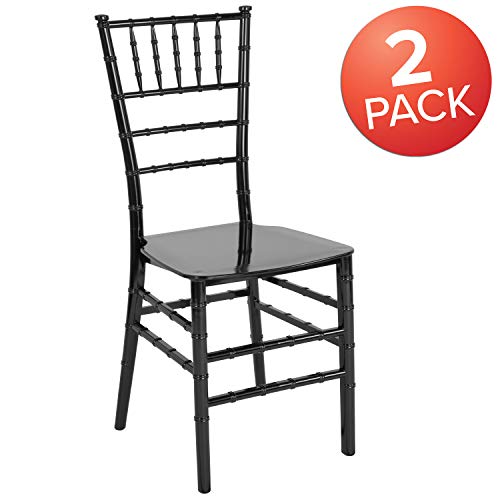 BizChair 2 Pack Black Stackable Resin Chiavari Chair - Hospitality and Event Seating