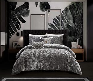 chic home alianna 5 piece comforter set crinkle crushed velvet bedding - decorative pillow shams included, king, grey