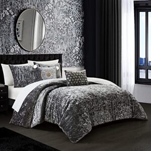 Chic Home Alianna 5 Piece Comforter Set Crinkle Crushed Velvet Bedding - Decorative Pillow Shams Included, King, Grey