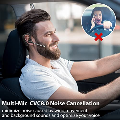 Conambo Bluetooth Headset with Dual Mic CVC8.0 Noise Cancelling Bluetooth Earpiece V5.1, 720 Hrs Standby Hands-Free Comfortable Earphone for Business Workout Driving