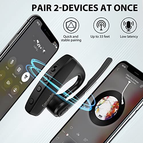 Conambo Bluetooth Headset with Dual Mic CVC8.0 Noise Cancelling Bluetooth Earpiece V5.1, 720 Hrs Standby Hands-Free Comfortable Earphone for Business Workout Driving