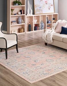 unique loom whitney collection traditional border area rug (8' 0 x 8' 0 square, powder pink)