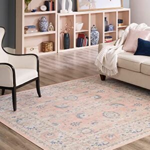 Unique Loom Whitney Collection Traditional Border Area Rug (8' 0 x 8' 0 Square, Powder Pink)