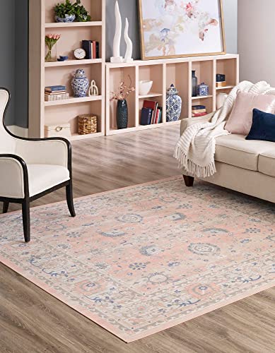 Unique Loom Whitney Collection Traditional Border Area Rug (8' 0 x 8' 0 Square, Powder Pink)