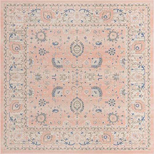 Unique Loom Whitney Collection Traditional Border Area Rug (8' 0 x 8' 0 Square, Powder Pink)