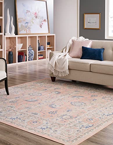 Unique Loom Whitney Collection Traditional Border Area Rug (8' 0 x 8' 0 Square, Powder Pink)