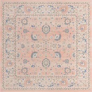 Unique Loom Whitney Collection Traditional Border Area Rug (8' 0 x 8' 0 Square, Powder Pink)