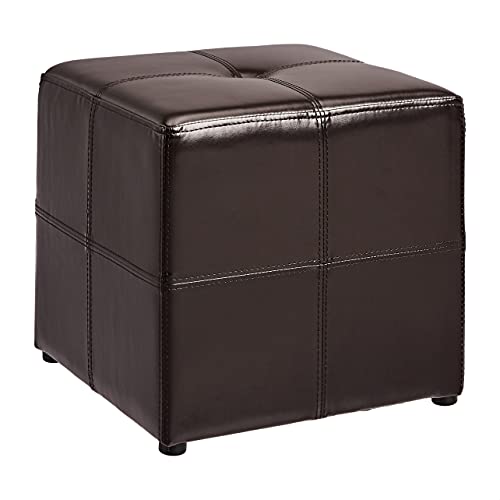 FIRST HILL FHW Best Faux Leather Small Ottoman Espresso Dark Brown